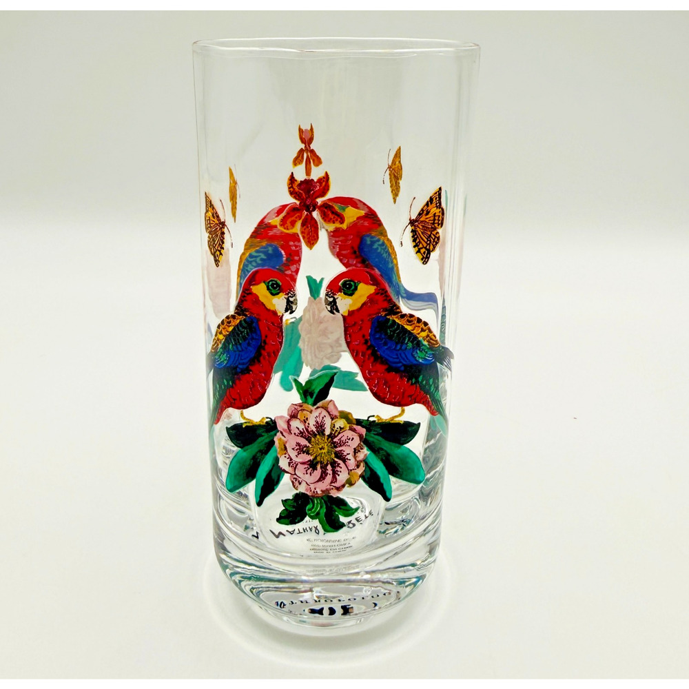Anthropologie Nathalie Lete Tropical Juice Glass Parrot Titania 10 oz Floral 5"